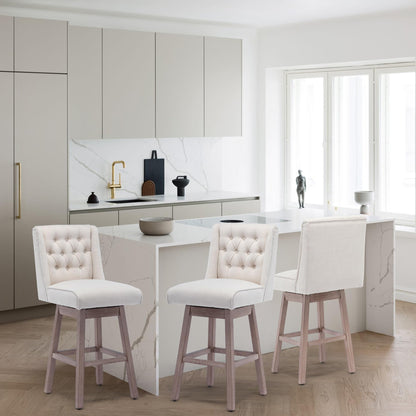 Modern Linen Upholstered Counter Height Bar Stools with Swivel & Wood Legs