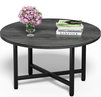 Round Coffee Table with Metal Frame for Living Room & Office