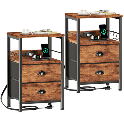 Furologee Nightstands Set of 2 with Charging Station