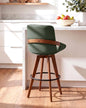 Mid Century Modern Swivel Bar Stools with Faux Leather Upholstery & Walnut Legs