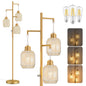 Dimmable Boho Floor Lamp with Rattan Shade for Living Room Decor