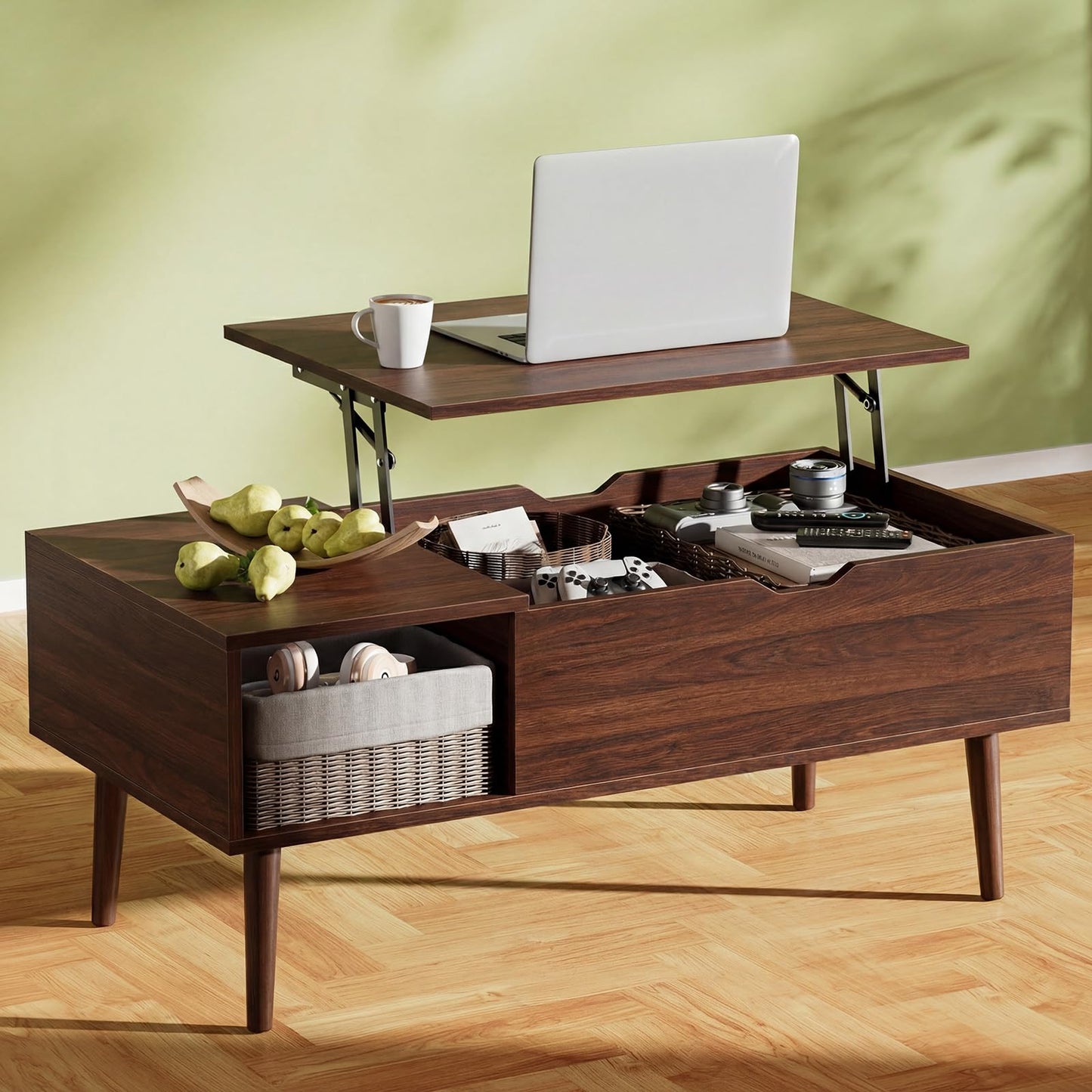 Lift Top Coffee Table with Hidden Storage Shelf for Living Room & Office
