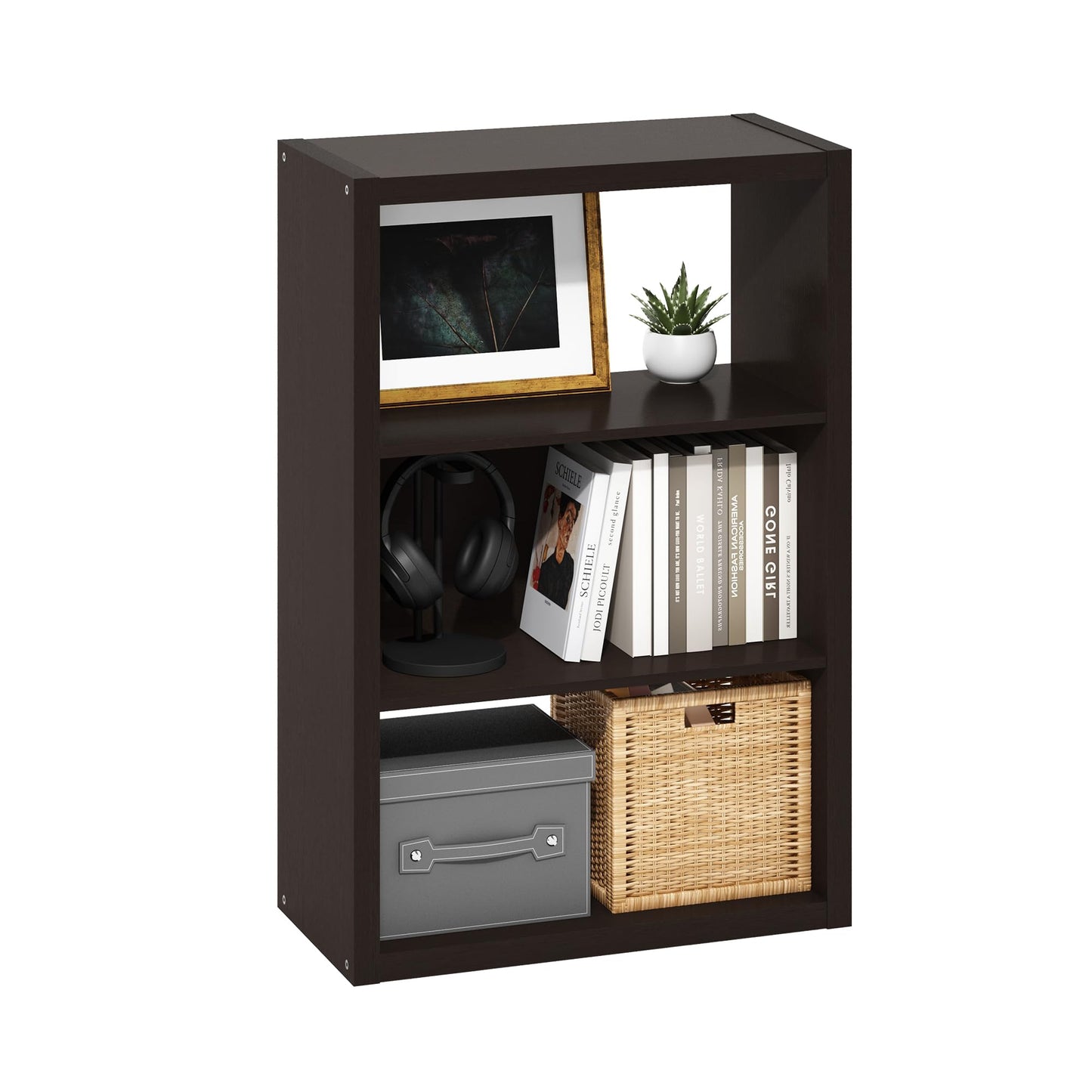 Tiered Wood Bookshelf with Open Storage Shelves for Home & Office