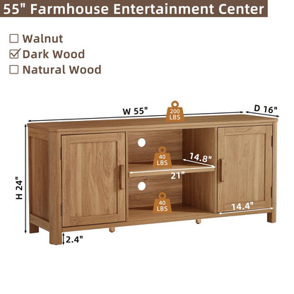 Farmhouse TV Stand with Adjustable Shelves for Living Room Storage