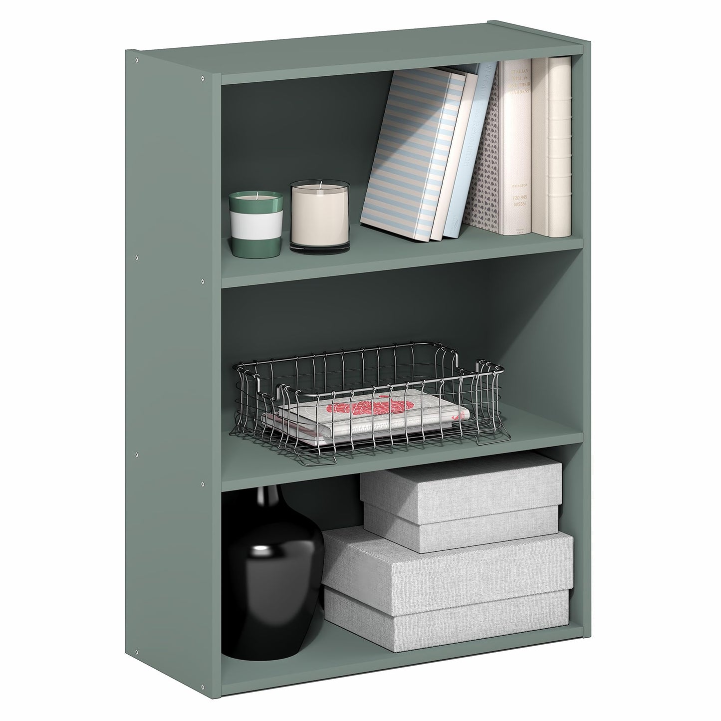 Tiered Wood Bookshelf with Open Storage Shelves for Home & Office