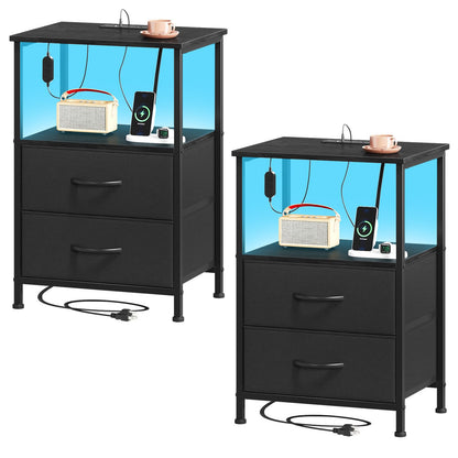 Somdot Nightstands with Charging Station & LED Light