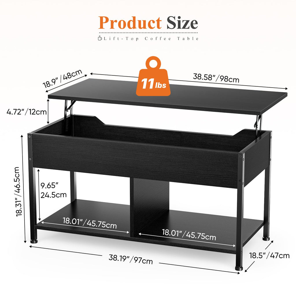Lift Top Coffee Table with Hidden Storage Shelf for Living Room & Office