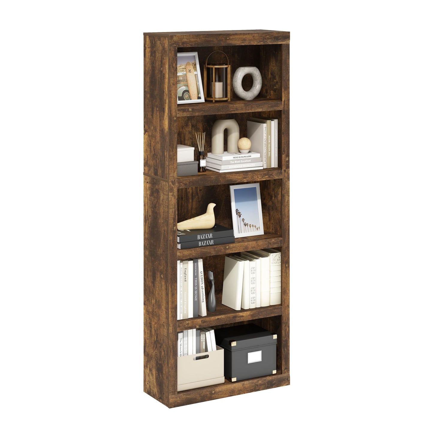 Tiered Wood Bookshelf with Open Storage Shelves for Home & Office