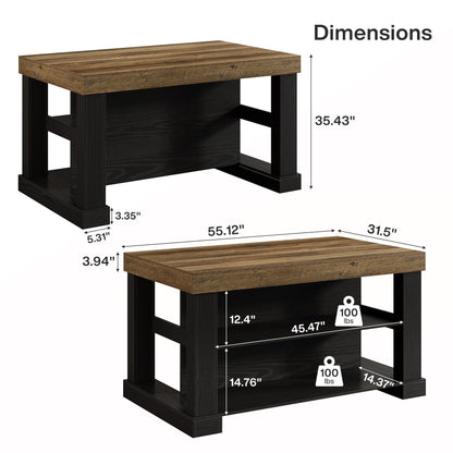 Farmhouse Kitchen Island with Storage Shelves and Large Worktop