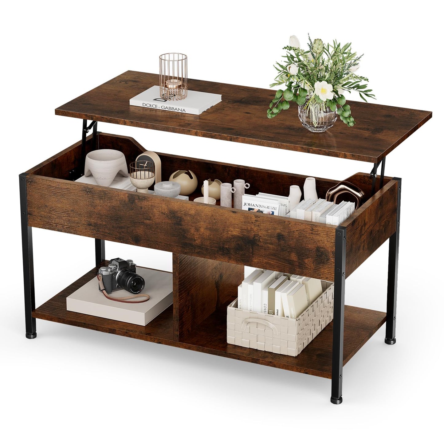 Lift Top Coffee Table with Hidden Storage Shelf for Living Room & Office