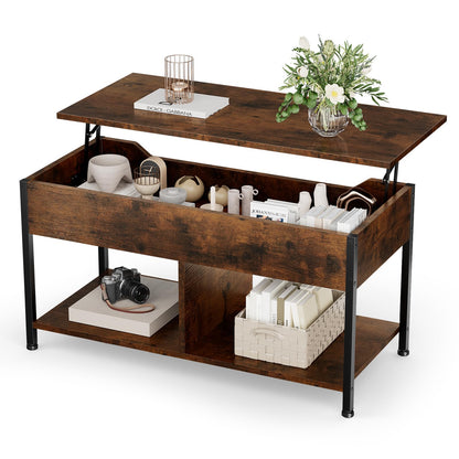 Lift Top Coffee Table with Hidden Storage Shelf for Living Room & Office