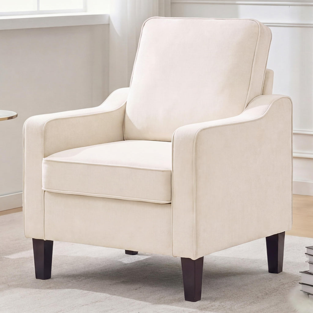 Mid Century Modern Accent Chair with Upholstered Seat & Wood Legs