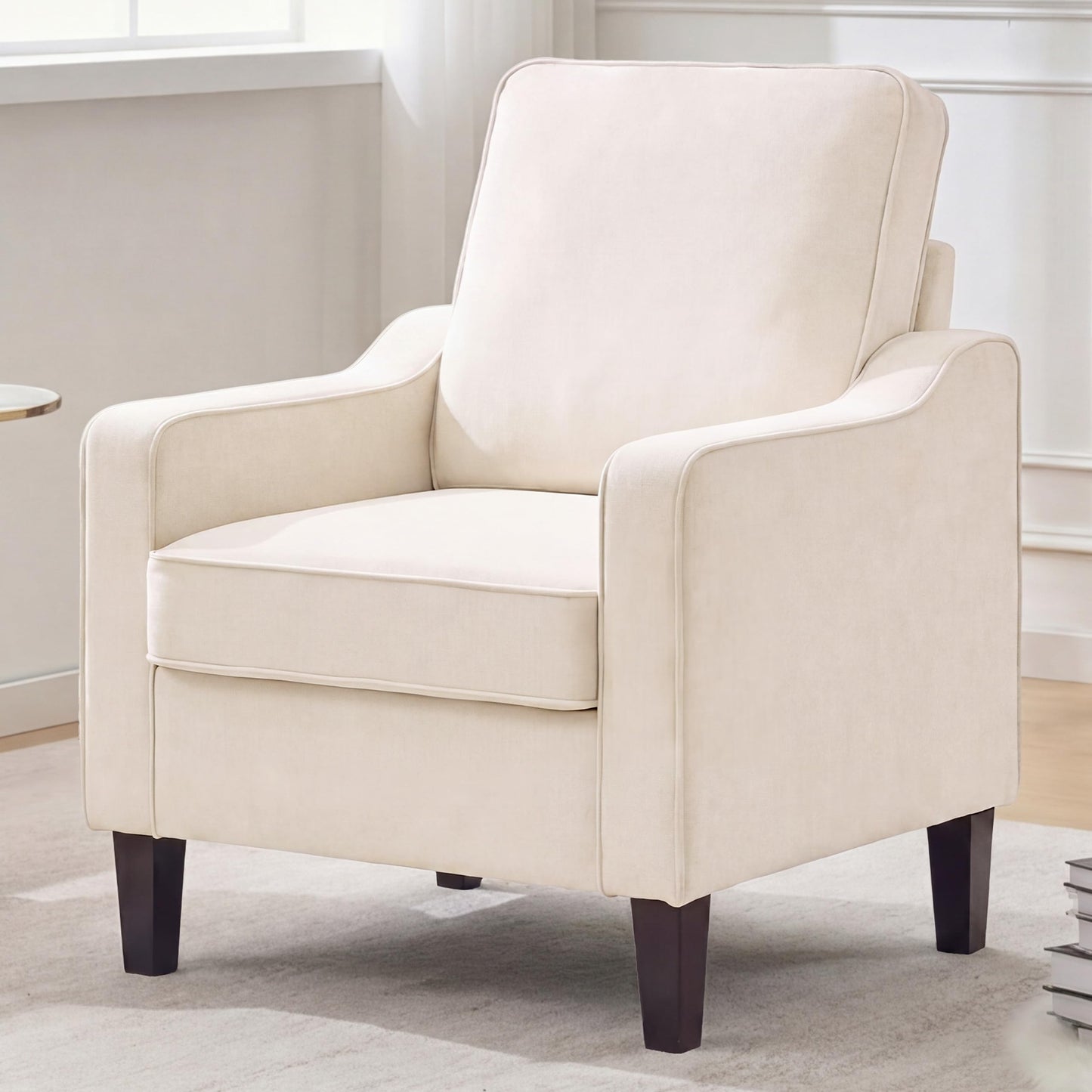 Mid Century Modern Accent Chair with Upholstered Seat & Wood Legs