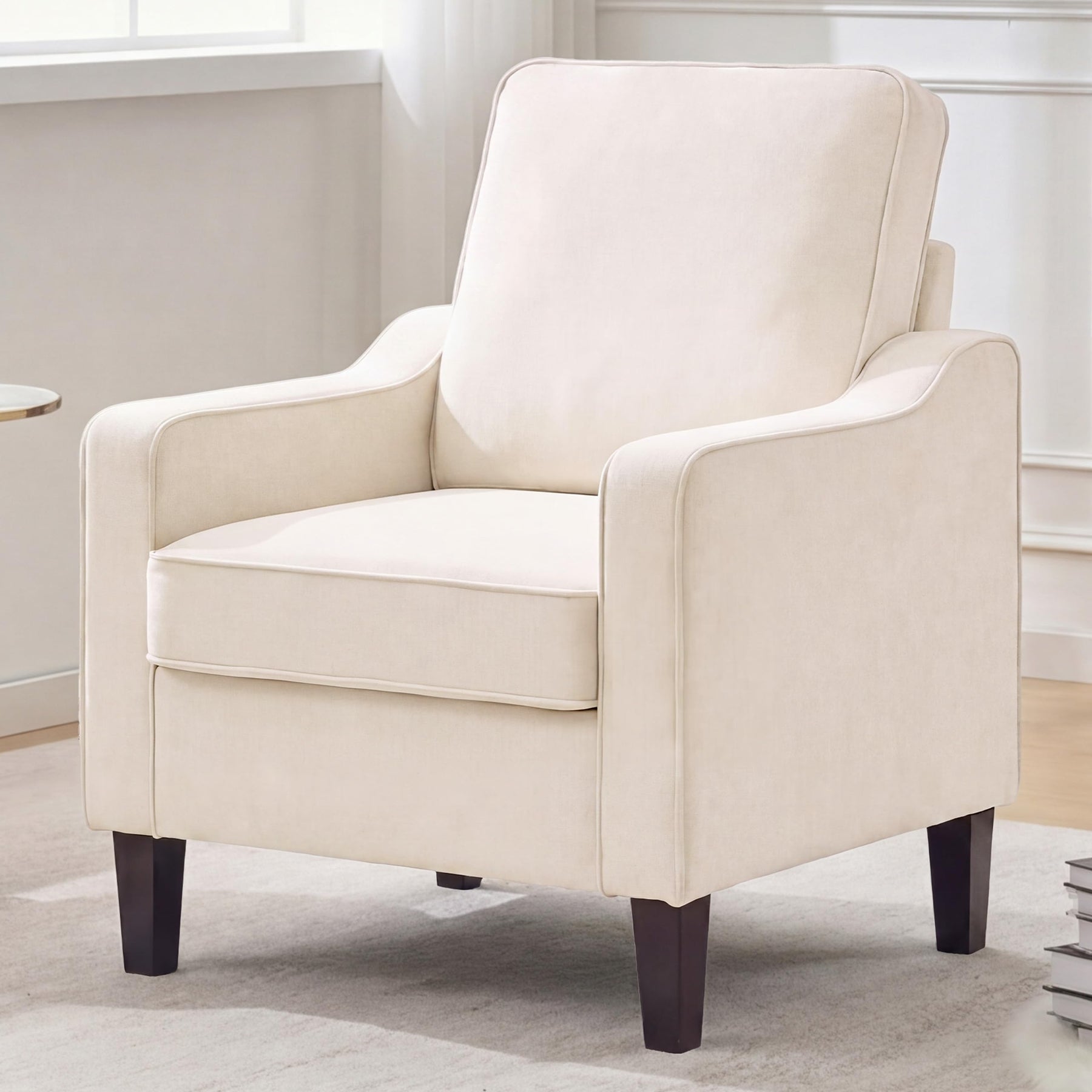 Mid Century Modern Accent Chair with Upholstered Seat & Wood Legs