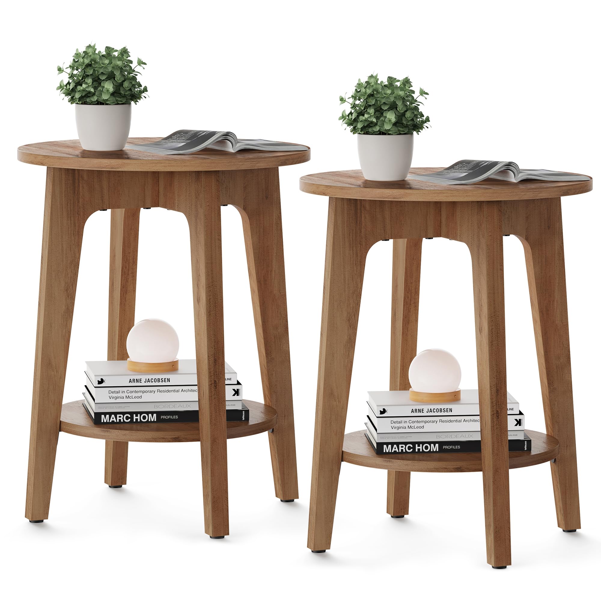 2-Tier Round Side Table with Tapered Legs for Small Spaces