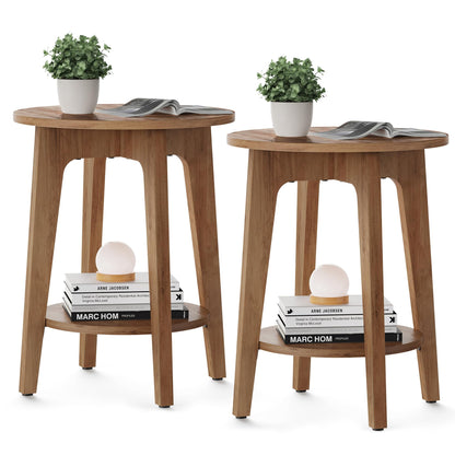 2-Tier Round Side Table with Tapered Legs for Small Spaces