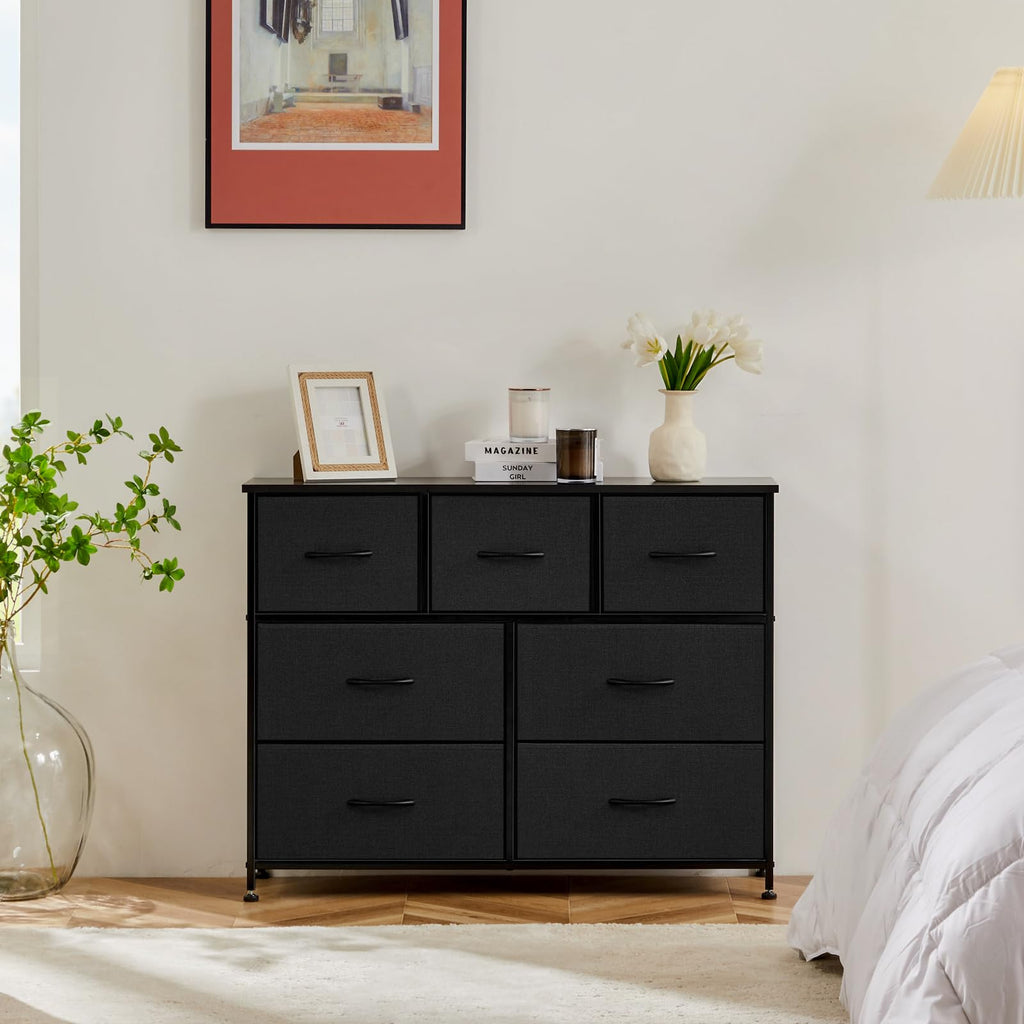 7 Drawer Fabric Dresser with Storage Bins and Steel Frame for Bedroom & Closet