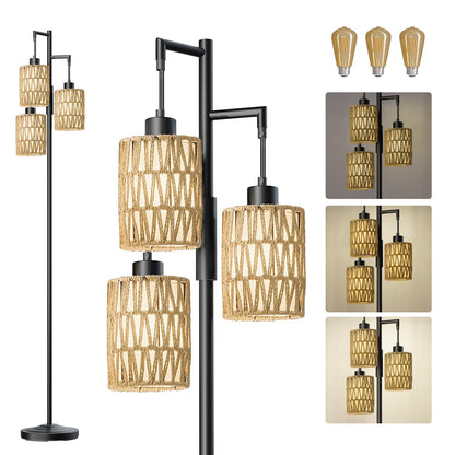 Industrial Boho Tall Floor Lamp for Living Room, Bedroom & Office