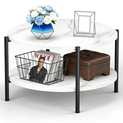 Round Coffee Table with Metal Frame for Living Room & Office