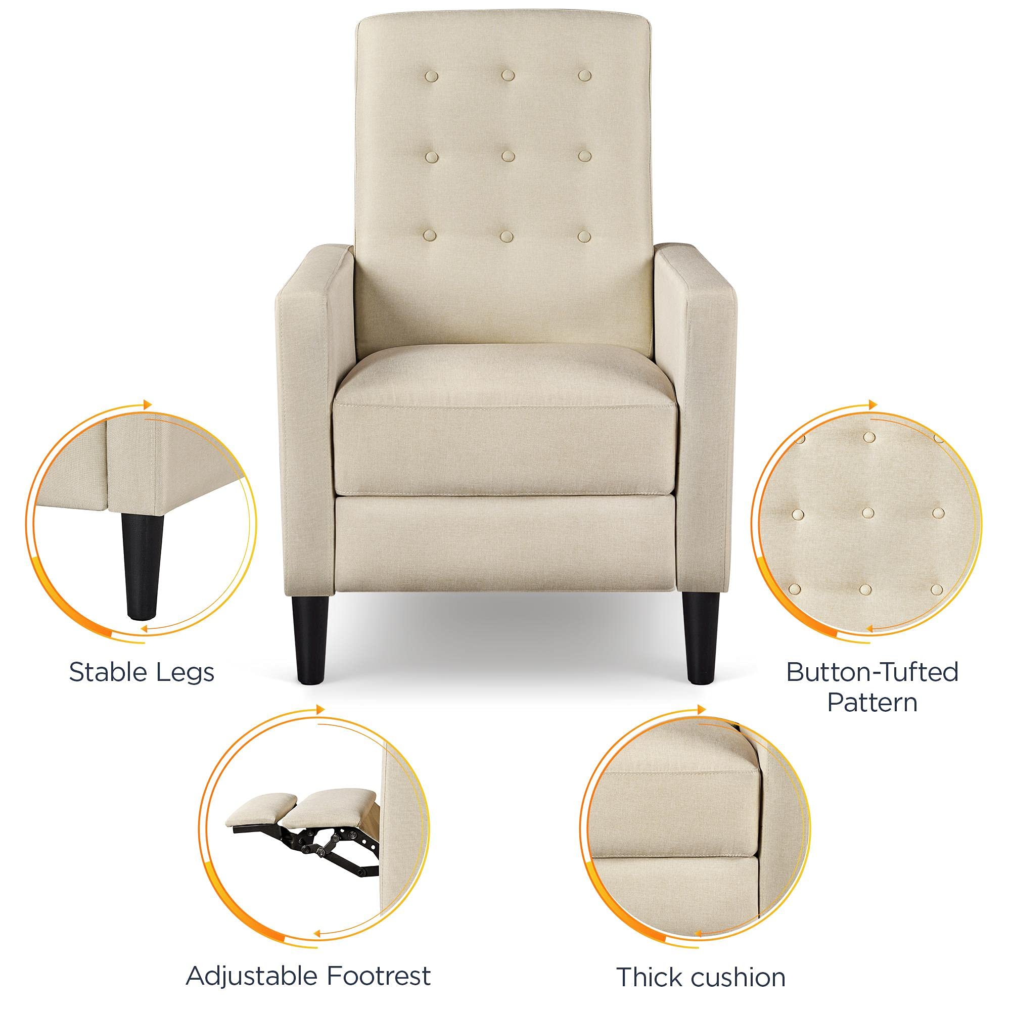 Yaheetech Fabric Recliner Chair Set of 2 Tufted Sofa Chair Beige