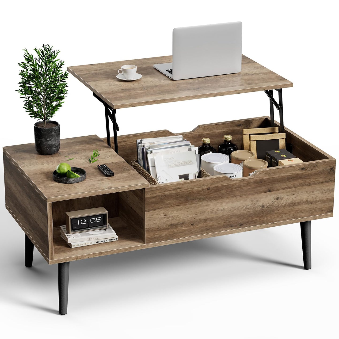 Lift Top Coffee Table with Hidden Storage Shelf for Living Room & Office