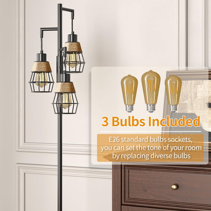 Industrial Boho Tall Floor Lamp for Living Room, Bedroom & Office