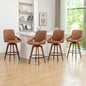 Mid Century Modern Swivel Bar Stools with Faux Leather Upholstery & Walnut Legs