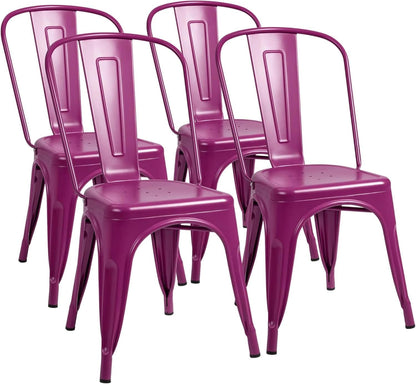Stackable Metal Dining Chair Set with Classic Bistro Design for Indoor & Outdoor Use