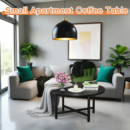 Round Coffee Table with Metal Frame for Living Room & Office