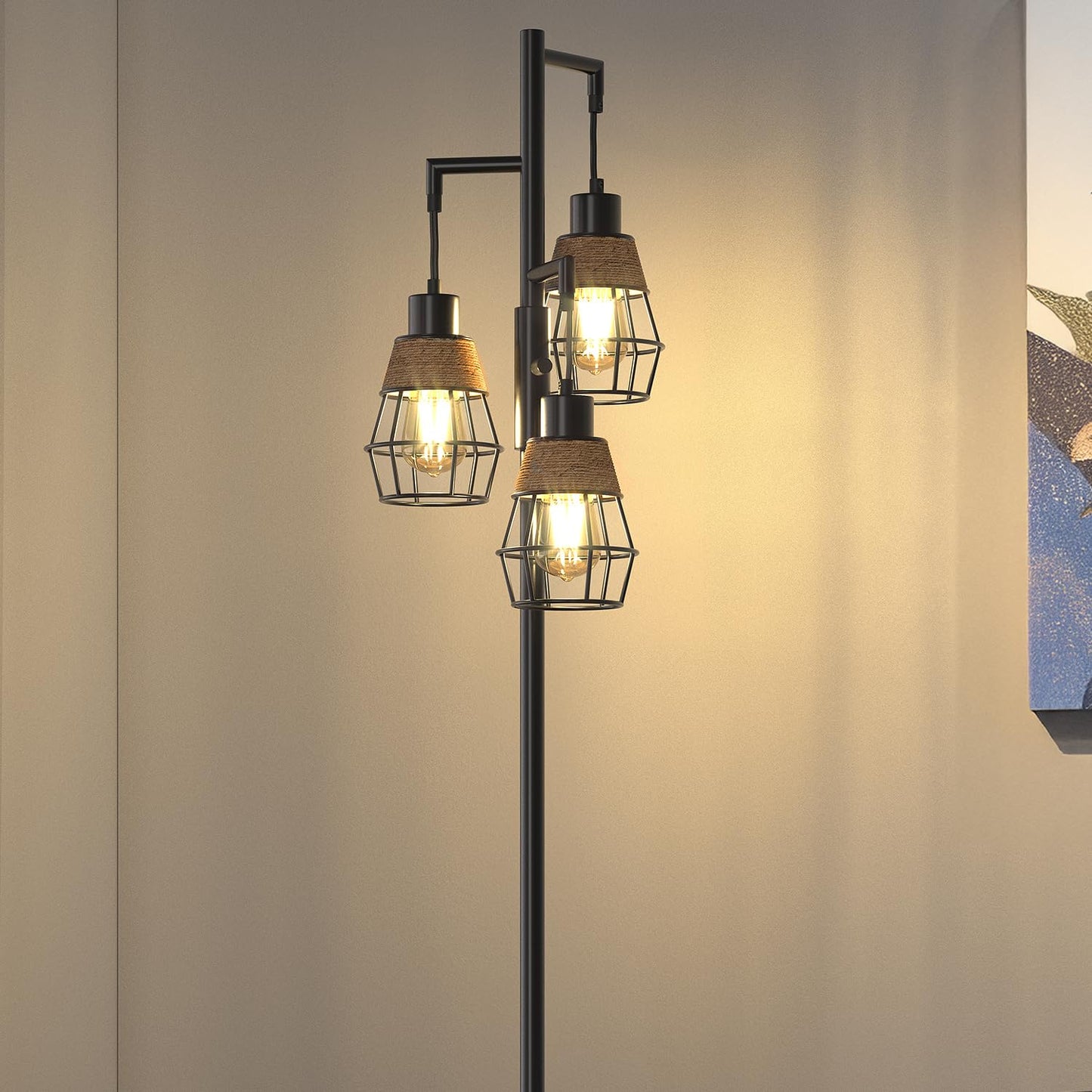 Industrial Boho Tall Floor Lamp for Living Room, Bedroom & Office