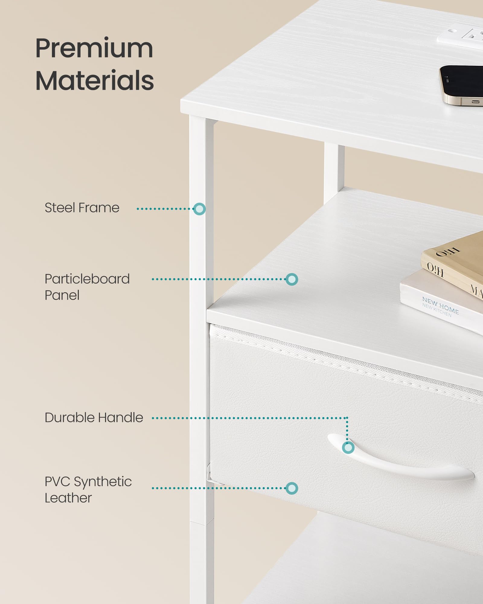 Nightstand with Charging Station and Adjustable LED Lights