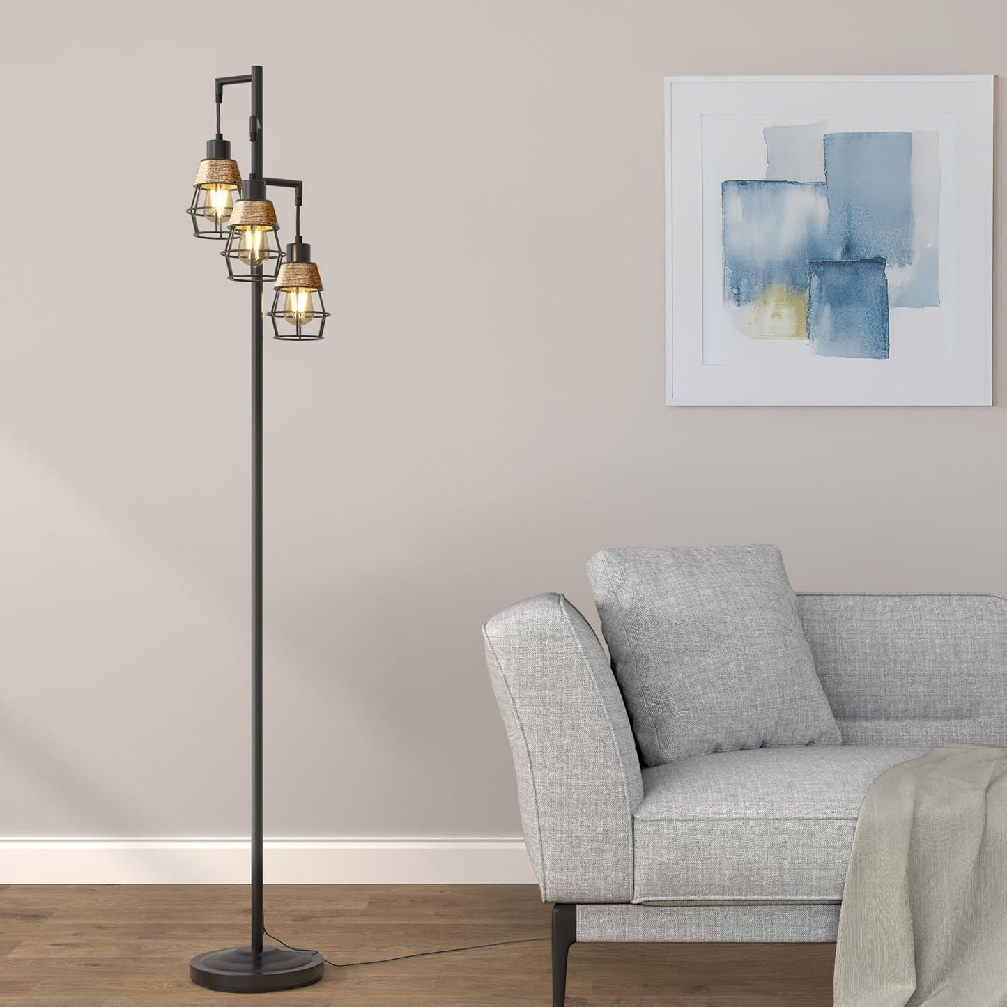 Industrial Boho Tall Floor Lamp for Living Room, Bedroom & Office