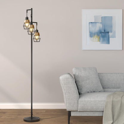 Industrial Boho Tall Floor Lamp for Living Room, Bedroom & Office
