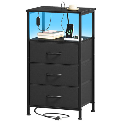 Somdot Nightstands with Charging Station & LED Light