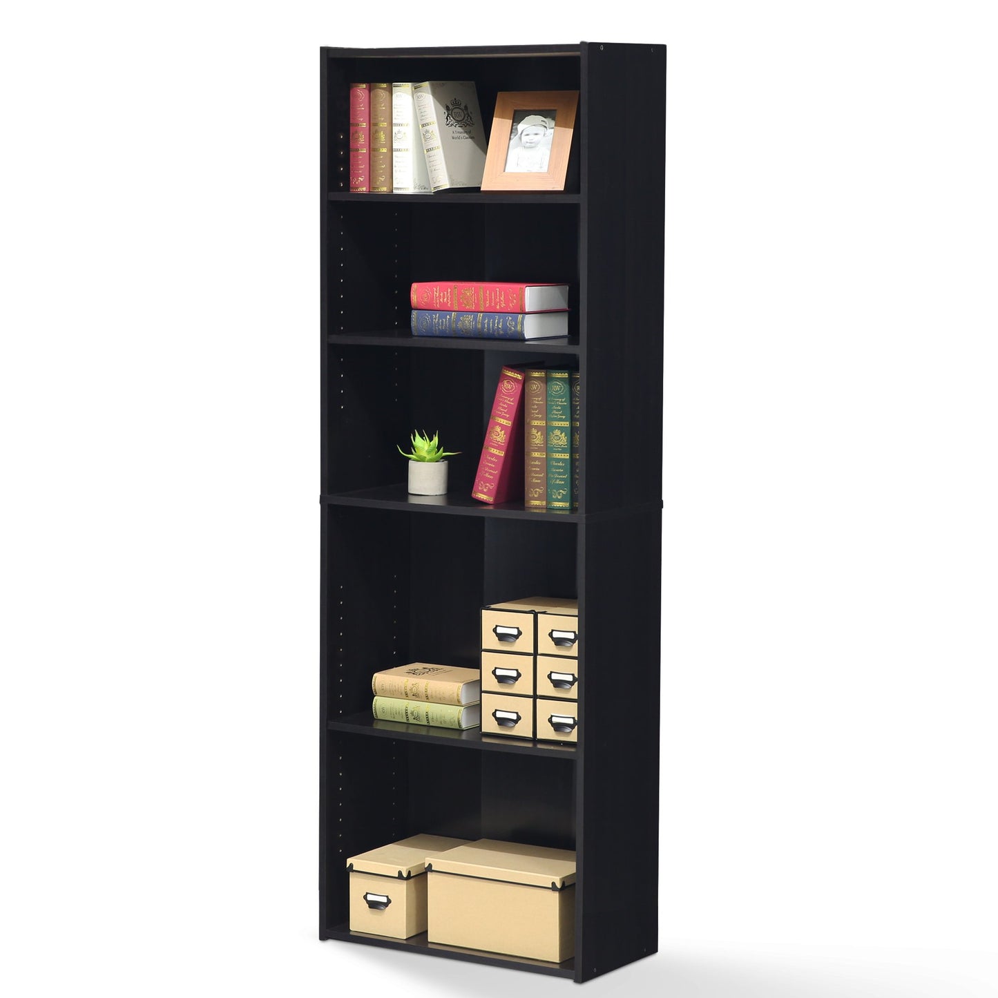 Tiered Wood Bookshelf with Open Storage Shelves for Home & Office