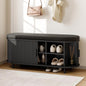 Fluted Shoe Storage Bench with Cushion, Sliding Door & Adjustable Shelf for Entryway