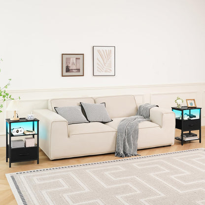 Yoobure End Table with Storage, LED Nightstand with Charging Station