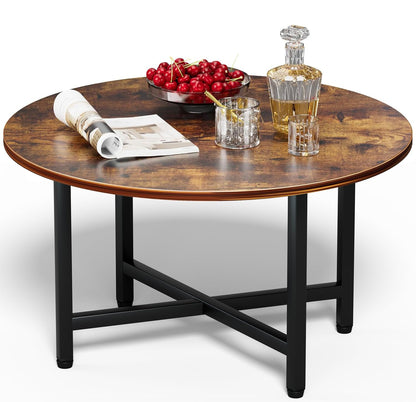 Round Coffee Table with Metal Frame for Living Room & Office