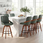Mid Century Modern Swivel Bar Stools with Faux Leather Upholstery & Walnut Legs