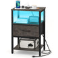 Yoobure End Table with Storage, LED Nightstand with Charging Station