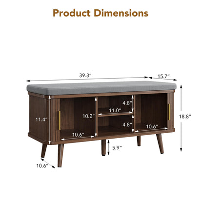 Decofy Storage Bench with Cushion and Sliding Doors