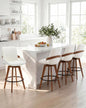 Mid Century Modern Swivel Bar Stools with Faux Leather Upholstery & Walnut Legs