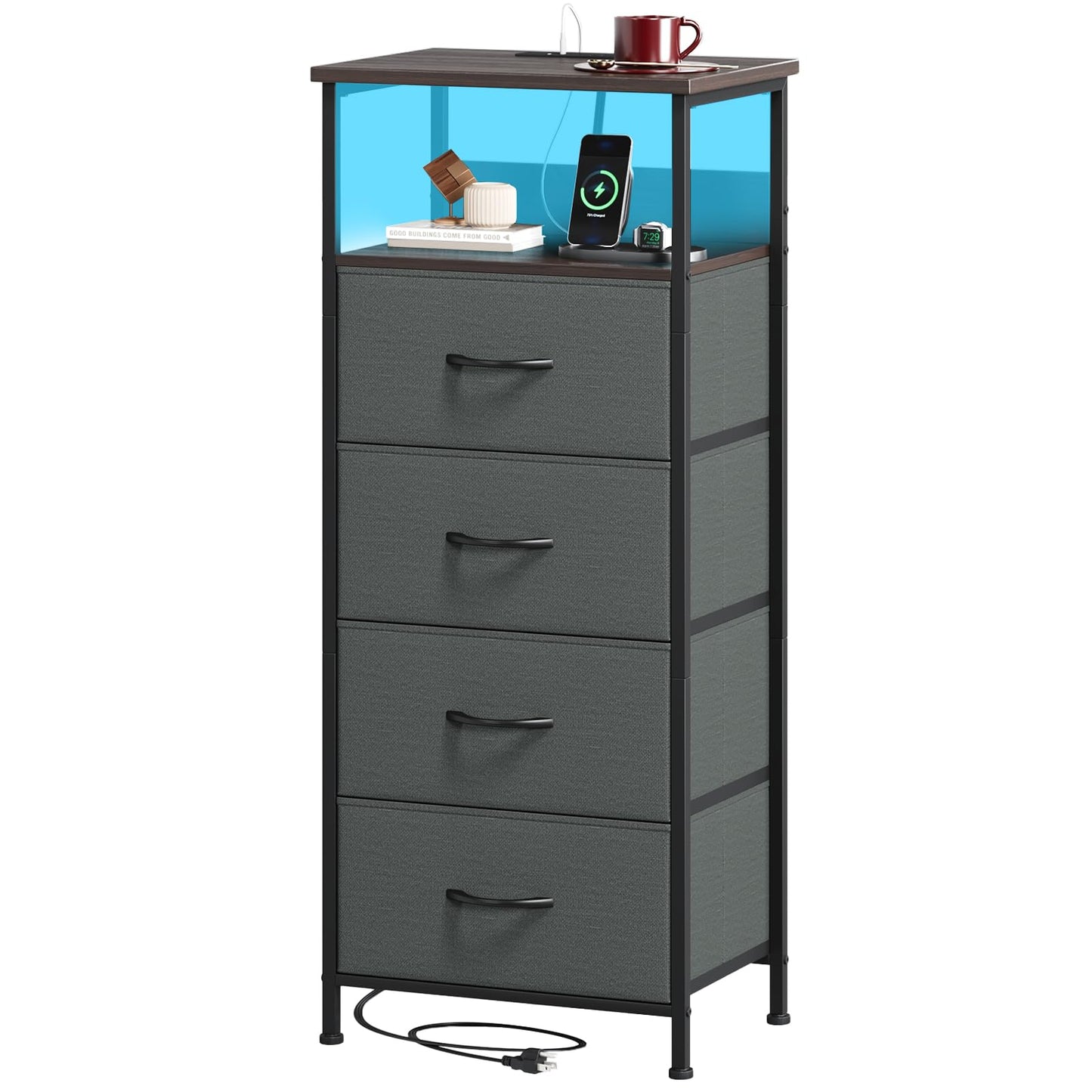 Somdot Nightstands with Charging Station & LED Light