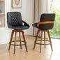 Mid Century Modern Swivel Bar Stools with Faux Leather Upholstery & Walnut Legs