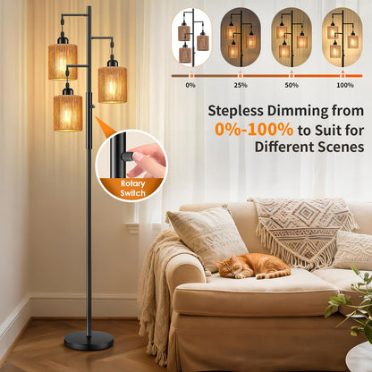 Hotsonic 72" Tall Boho Floor Lamp-Black