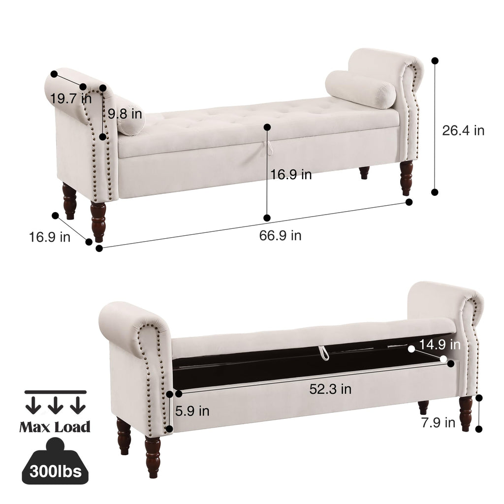 Velvet Storage Bench with Tufted Upholstery and Hidden Storage for Bedroom