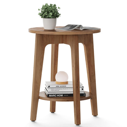 2-Tier Round Side Table with Tapered Legs for Small Spaces