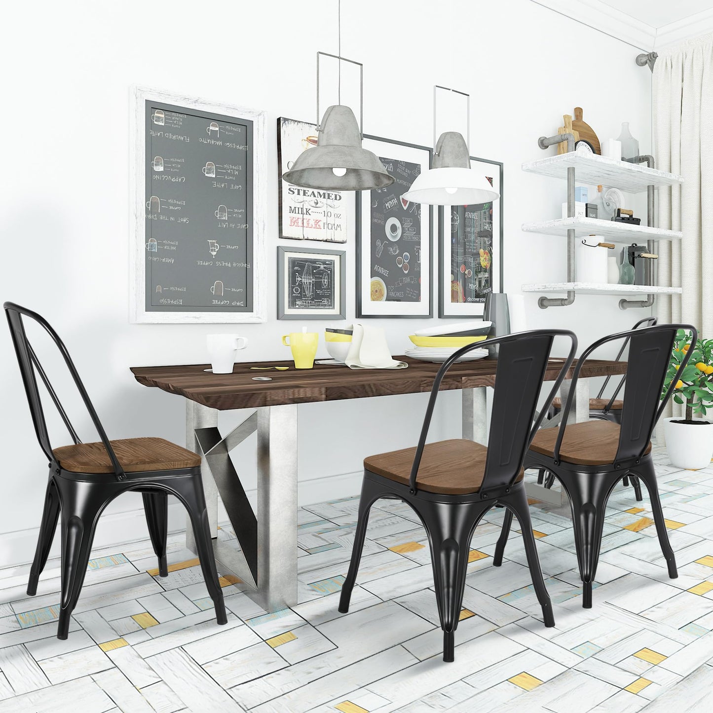 Yaheetech ClassicDining Chair Wood Metal Metal Adult