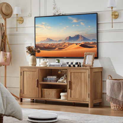 Farmhouse TV Stand with Adjustable Shelves for Living Room Storage