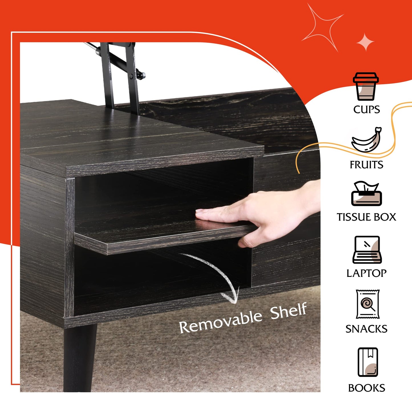 WLIVE Lift Top Coffee Table with Hidden Storage